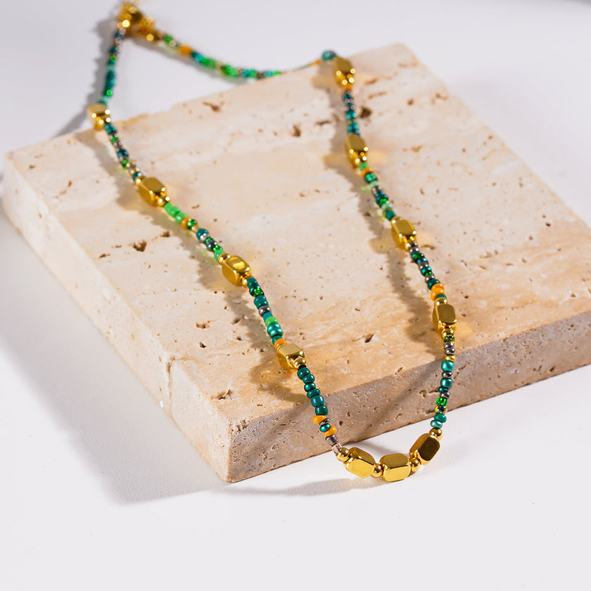 Style AYESHA: Crystal & Gold Beaded Elegant Boho Chain Necklace