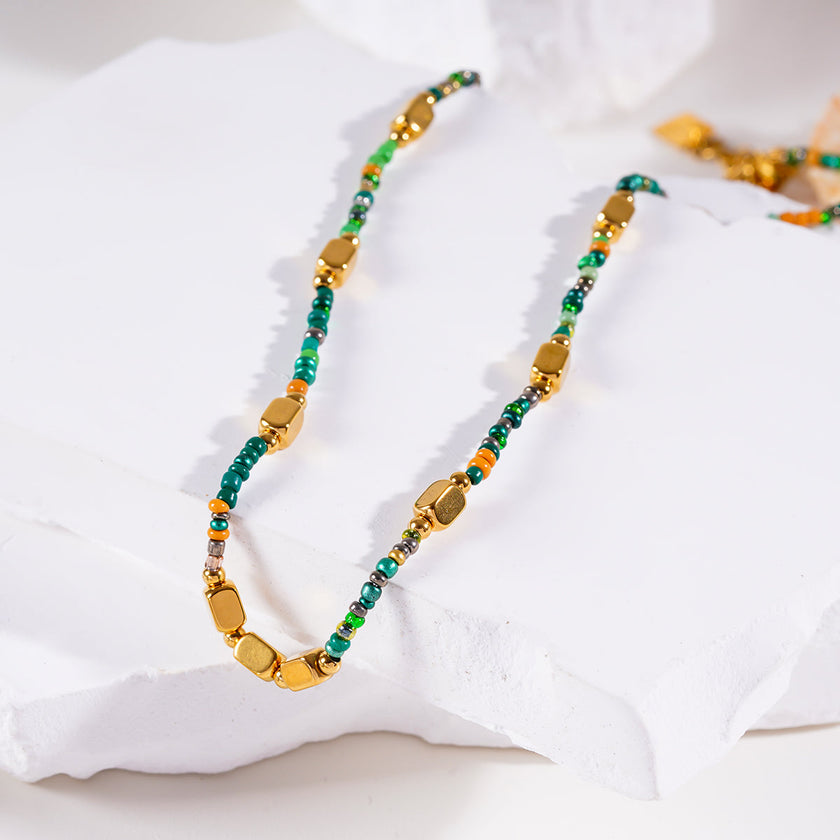 Style AYESHA: Crystal & Gold Beaded Elegant Boho Chain Necklace