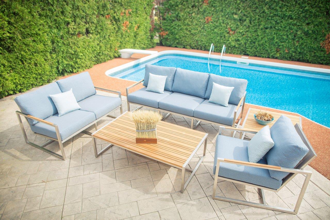 Acacia Stainless Steel & Teak Top Outdoor End Table