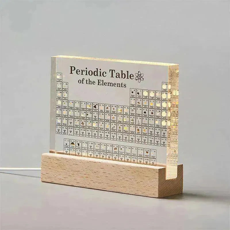 Acrylic Periodic Table: Real Element Samples + Light Base