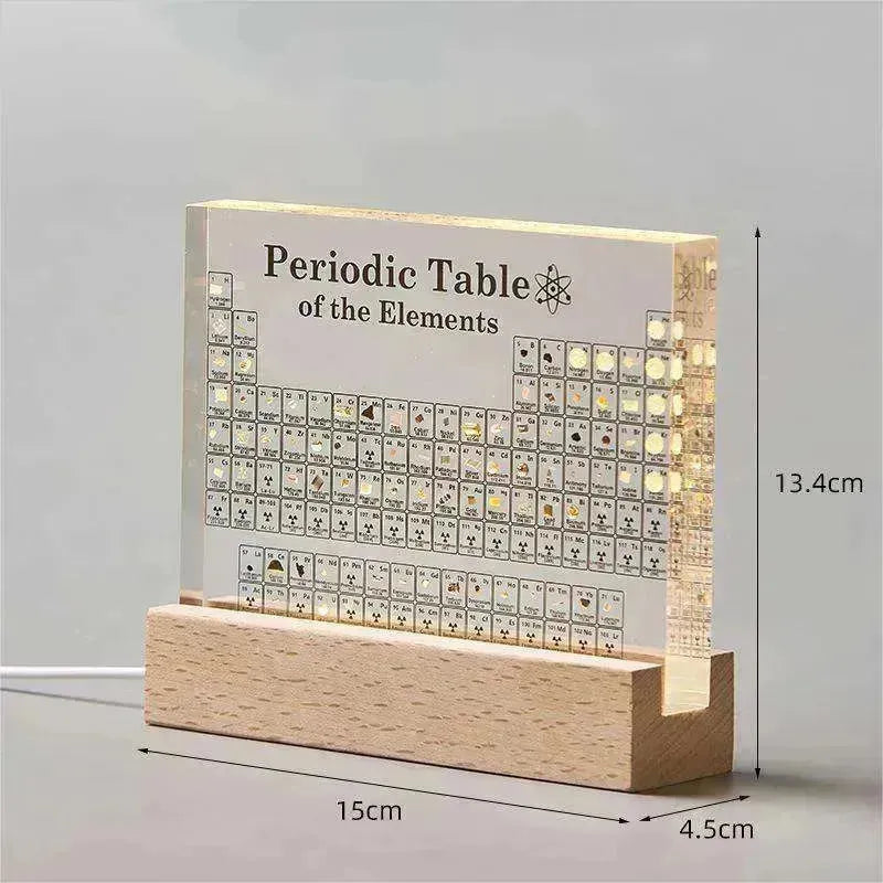 Acrylic Periodic Table: Real Element Samples + Light Base