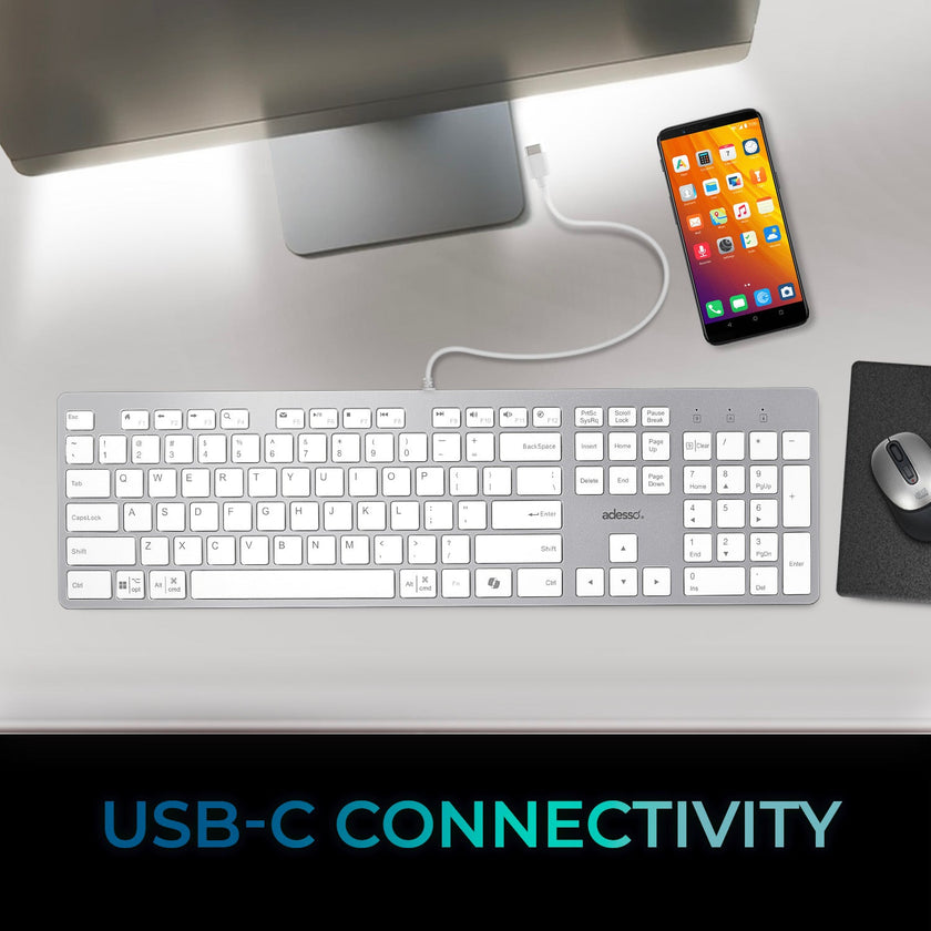 Adesso - Keyboard Wired French Canadian USB-C Slim - - White - AKB-730UW