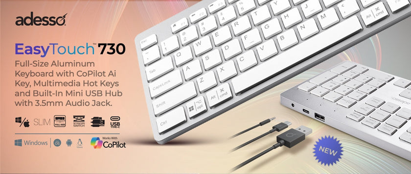 Adesso - Keyboard Wired French Canadian USB-C Slim - - White - AKB-730UW
