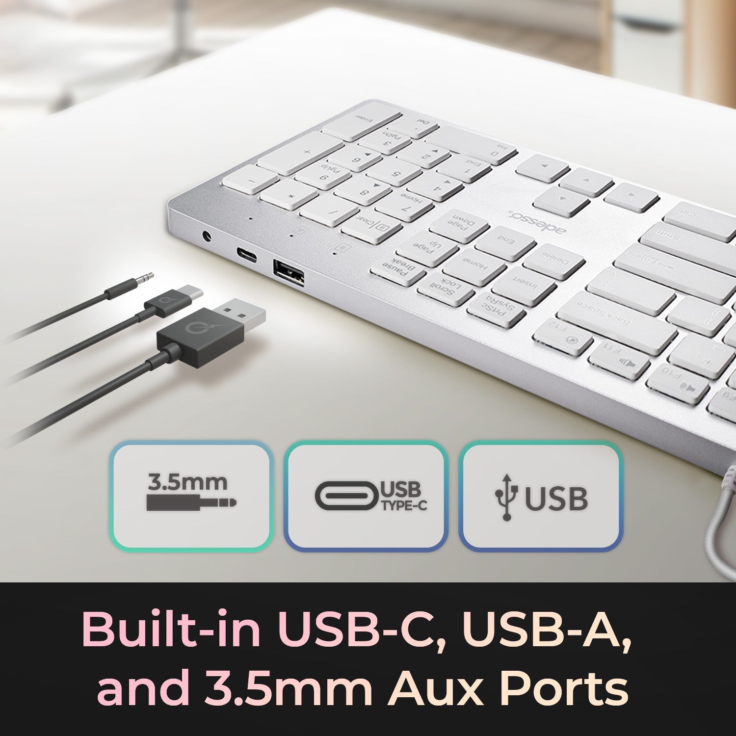 Adesso - Keyboard Wired French Canadian USB-C Slim - - White - AKB-730UW