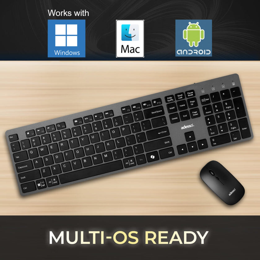 Adesso - Keyboard & Mouse Combo Kit Wireless 2.4Ghz - Black