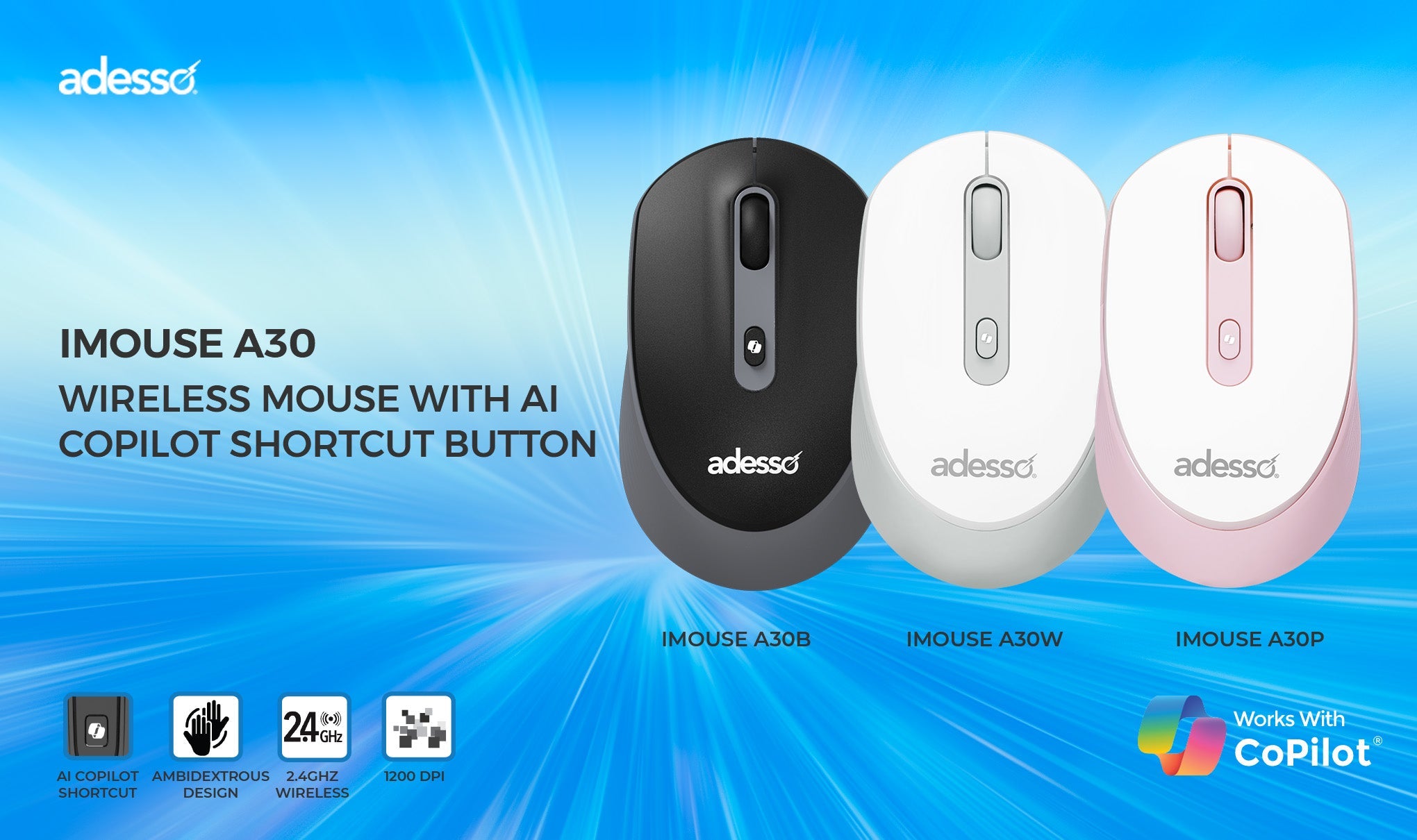 Adesso - Mouse Wireless A30B 4 Buttons