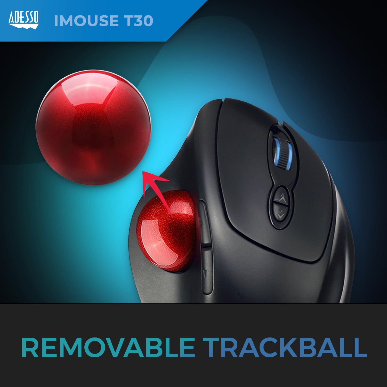 Adesso - Trackball Mouse Wireless Ergonomic iMouse T30 7 Buttons - Black