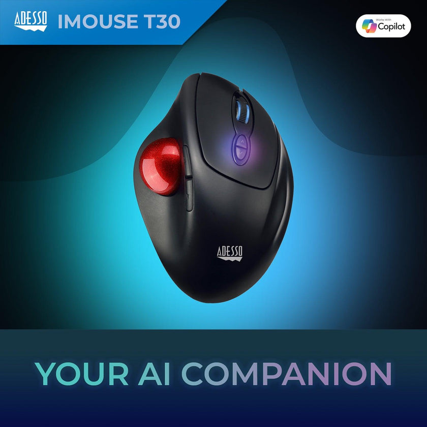 Adesso - Trackball Mouse Wireless Ergonomic iMouse T30 7 Buttons - Black