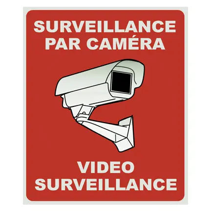Affiche rouge plastifiée, avec inscription « Surveillance par caméra », 5