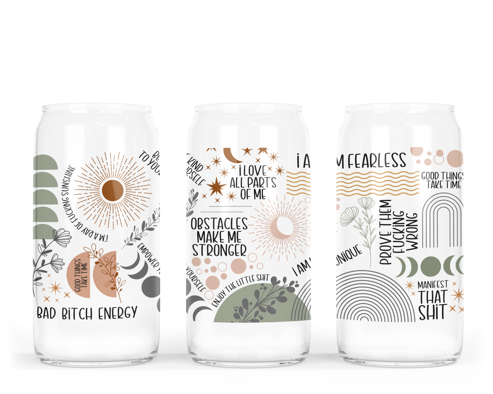Boho Affirmations Glass Can with Bamboo Lid