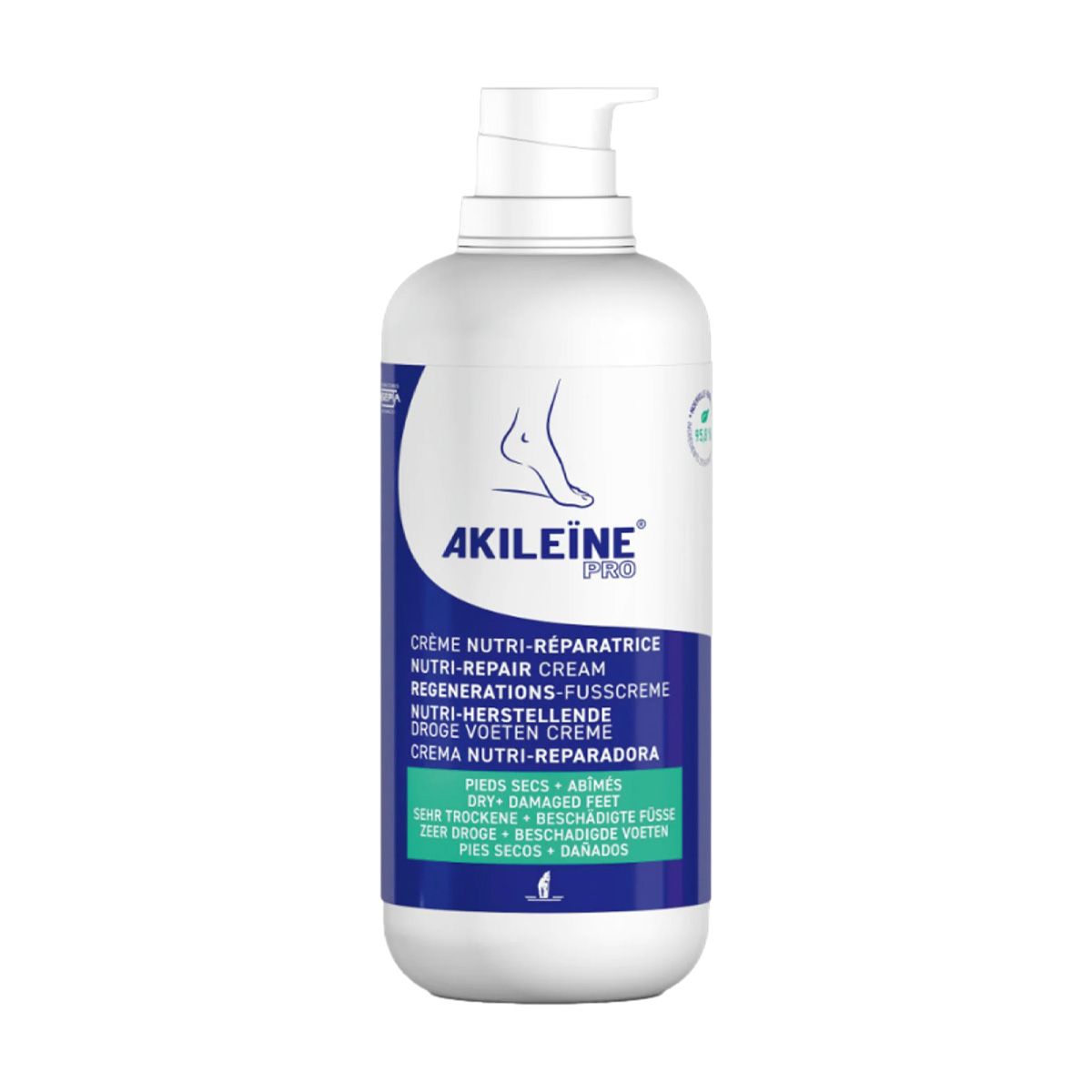 Akileine - Crème réparatrice nourrissante pour pieds secs 500 ml avec pompe