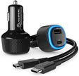 Alogic - Chargeur voiture 2 ports USB-C 45W Power Delivery USB-A 12W charge rapide pour ordinateurs portables, tablettes et téléphones - Câble X - Noir X