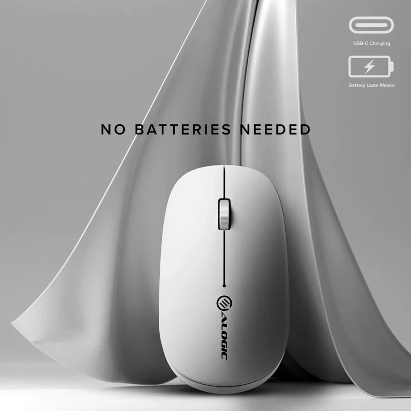 Alogic - Mouse Wireless Bluetooth & 2.4GHz Dongle USB-A USB-C Rechargeable PC/Mac/Chrome/Android/iOS - White