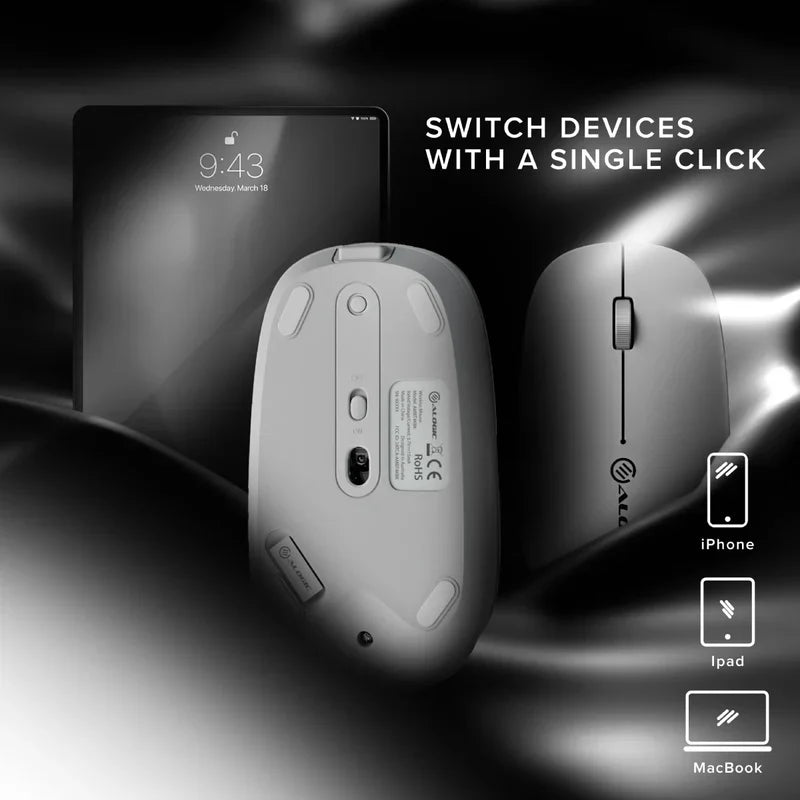 Alogic - Mouse Wireless Bluetooth & 2.4GHz Dongle USB-A USB-C Rechargeable PC/Mac/Chrome/Android/iOS - White