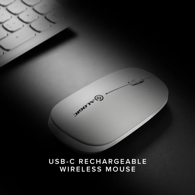 Alogic - Mouse Wireless Bluetooth & 2.4GHz Dongle USB-A USB-C Rechargeable PC/Mac/Chrome/Android/iOS - White
