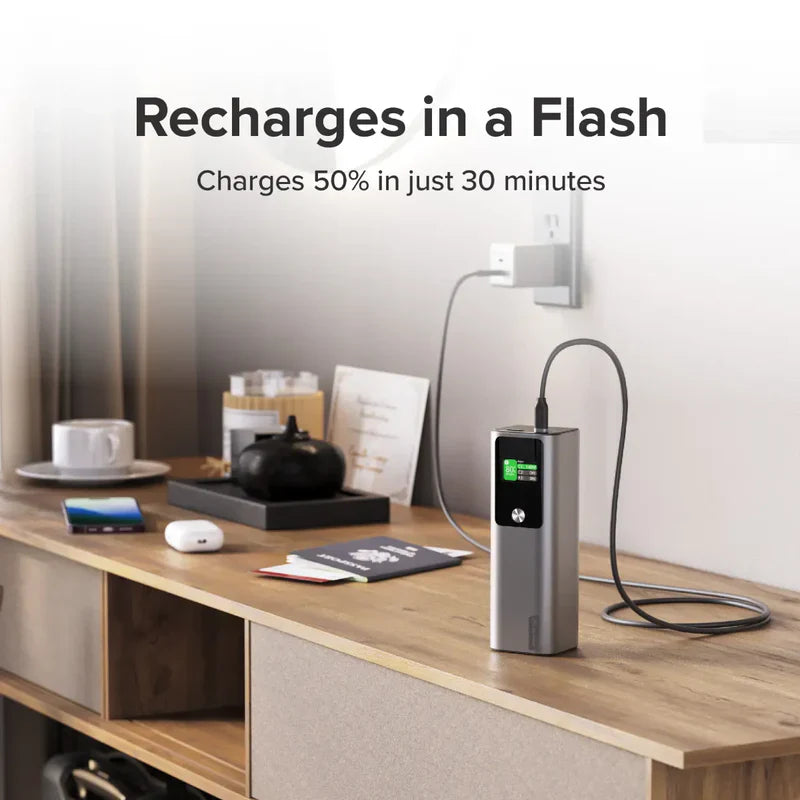 Alogic - Powerbank 27600mAh Ark Pro USB-C with 160W Power Delivery Fast Charge 3 Port - 2x USB-C (up to 140W) 1x USB-A (22.5W) with Digital Display& 50cm detachable USB-C Cable