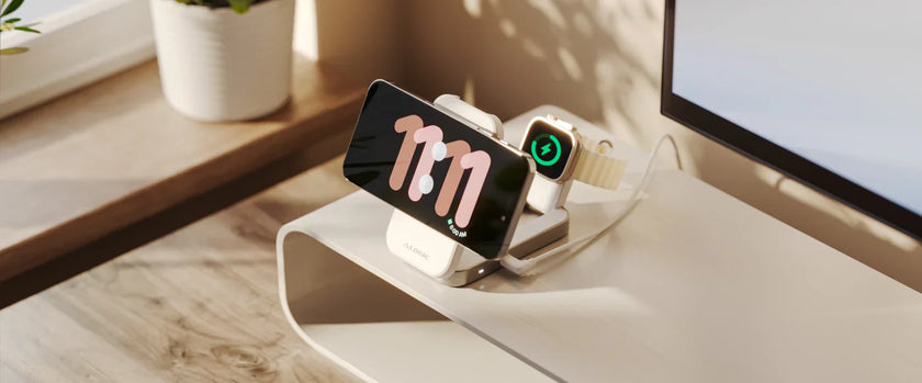 Alogic - Qi2 Charging Stand 2-in-1 Flip 2 Phone (15W) & Watch (3W) Charger with 3ft USB-C to USB-C Cable - White