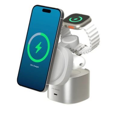Alogic - Qi2 Charging Stand 4-in-1 Phone & Airpods & Apple Watch Charger & USB-C Charging - White