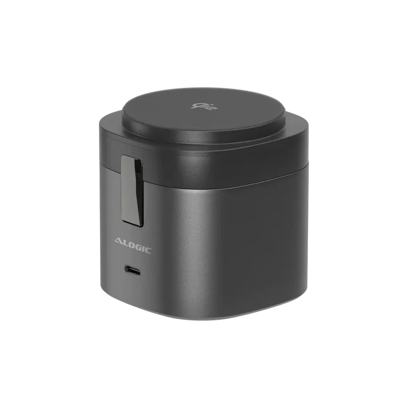 Alogic - Support de charge Qi2 4-en-1 PowerPod pour téléphone (15W) et montre (3W), AirPods (5W) + USB-C (30W) avec câble USB-C vers USB-C de 3 pieds - Noir