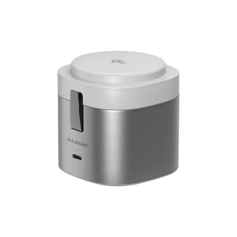 Alogic - Support de charge Qi2 4-en-1 PowerPod pour téléphone (15W) et montre (3W), AirPods (5W) + USB-C (30W) avec câble USB-C vers USB-C de 3 pieds - Noir