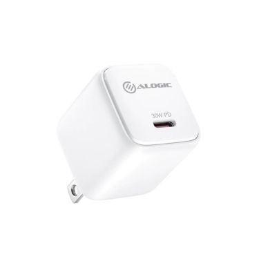 Alogic - Wall Charger 1 Port 30W USB-C Mini GaN Fast Charge Portable Foldable Prongs - White