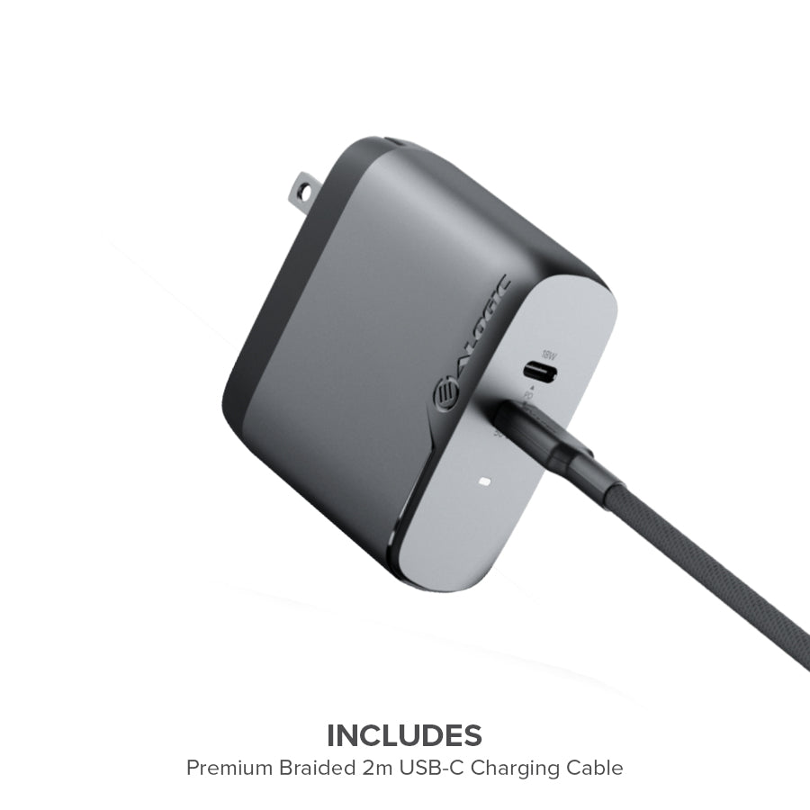 Alogic - Chargeur mural - Chargeur GaN 2 ports 68W - Câble USB-C de 2m inclus