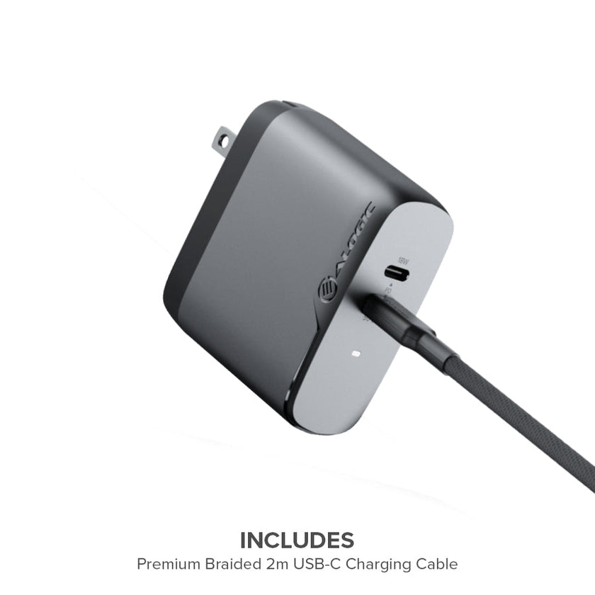 Alogic - Chargeur mural - Chargeur GaN 2 ports 68W - Câble USB-C de 2m inclus