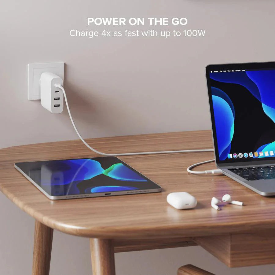 Alogic - Wall Charger 4 Port 100W GaN Charger - Includes 2m USB-C Cable  - White