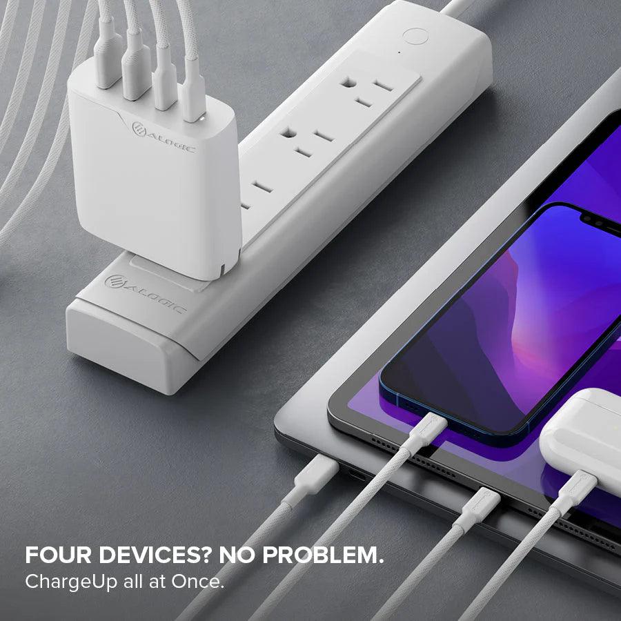 Alogic - Wall Charger 4 Port 100W GaN Charger - Includes 2m USB-C Cable  - White