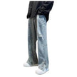 American Letter Embroidered Jeans High Street Fashion Brand Hip Hop Straight-leg Pants
