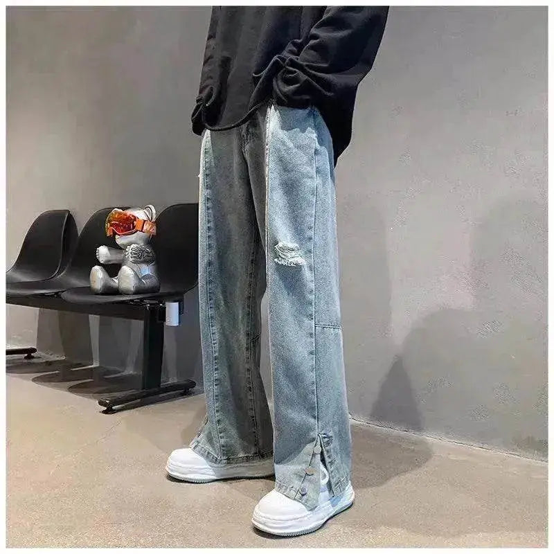 American Letter Embroidered Jeans High Street Fashion Brand Hip Hop Straight-leg Pants