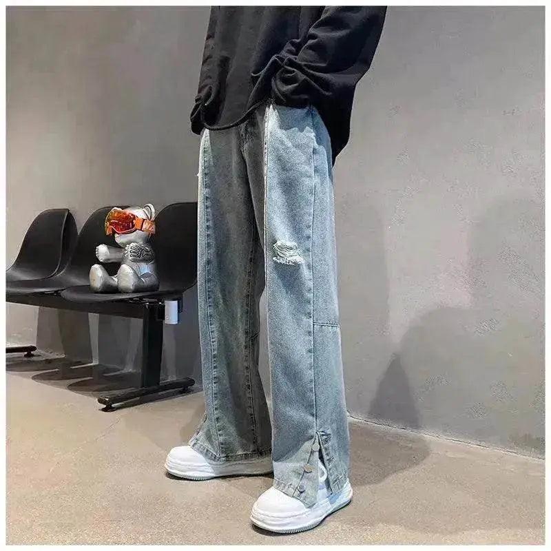 American Letter Embroidered Jeans High Street Fashion Brand Hip Hop Straight-leg Pants