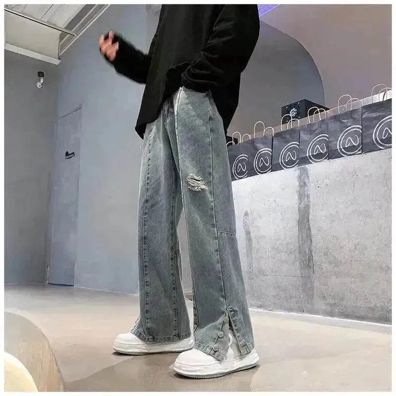 American Letter Embroidered Jeans High Street Fashion Brand Hip Hop Straight-leg Pants