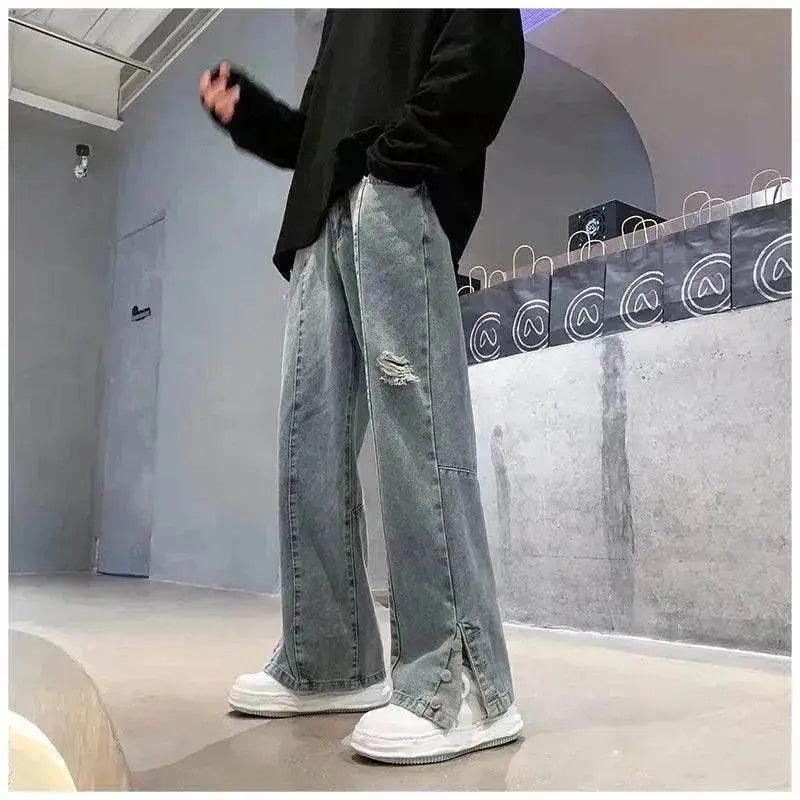 American Letter Embroidered Jeans High Street Fashion Brand Hip Hop Straight-leg Pants