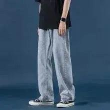 American Letter Embroidered Jeans High Street Fashion Brand Hip Hop Straight-leg Pants