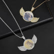 Angel Wings Medallions Custom Photo Pendant Necklace For Men Hip Hop Jewelry Iced Out Pendant Custom Engraved Name Memory Gift