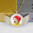 Angel Wings Medallions Custom Photo Pendant Necklace For Men Hip Hop Jewelry Iced Out Pendant Custom Engraved Name Memory Gift