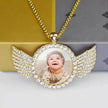 Angel Wings Medallions Custom Photo Pendant Necklace For Men Hip Hop Jewelry Iced Out Pendant Custom Engraved Name Memory Gift