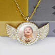Angel Wings Medallions Custom Photo Pendant Necklace For Men Hip Hop Jewelry Iced Out Pendant Custom Engraved Name Memory Gift