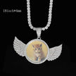 Angel Wings Medallions Custom Photo Pendant Necklace For Men Hip Hop Jewelry Iced Out Pendant Custom Engraved Name Memory Gift