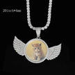 Angel Wings Medallions Custom Photo Pendant Necklace For Men Hip Hop Jewelry Iced Out Pendant Custom Engraved Name Memory Gift