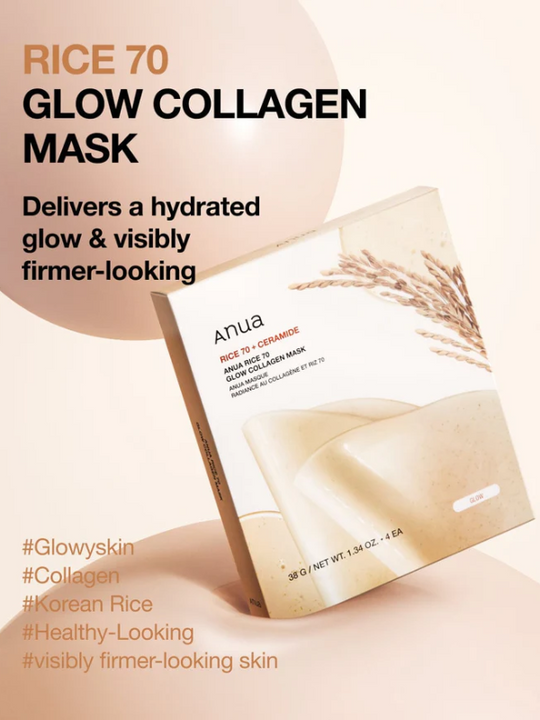 Anua Rice 70 Glow Collagen Mask 38g - 1 BOX  4PCS