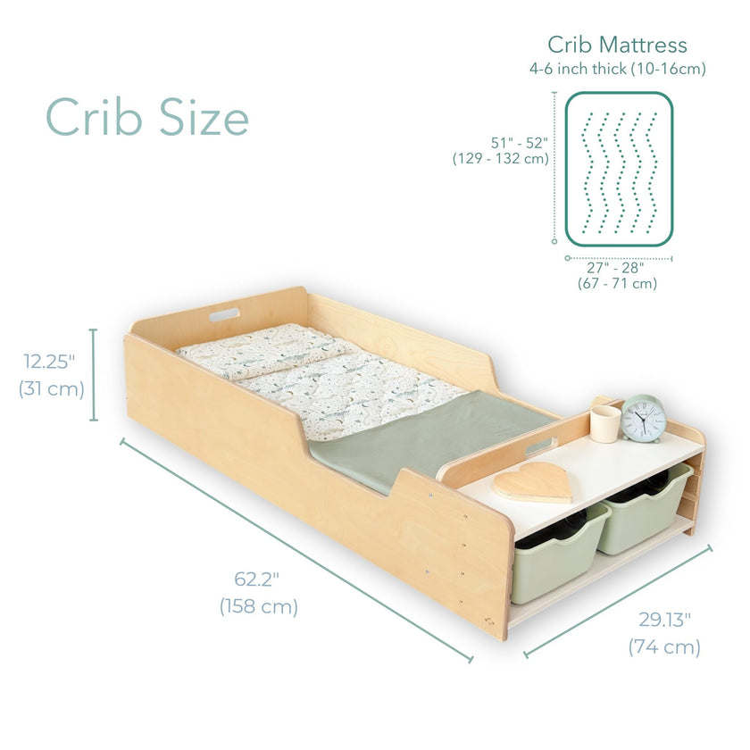 APPLE CRIB - Lit Montessori au sol avec barrières et étagères