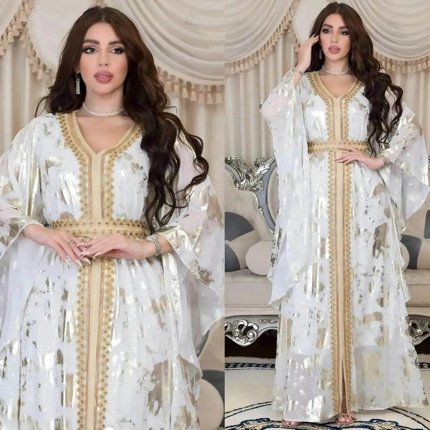 Arab  Chiffon Bronzing Robe Containing Belt Dress