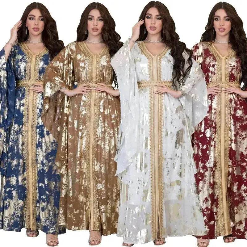 Arab  Chiffon Bronzing Robe Containing Belt Dress