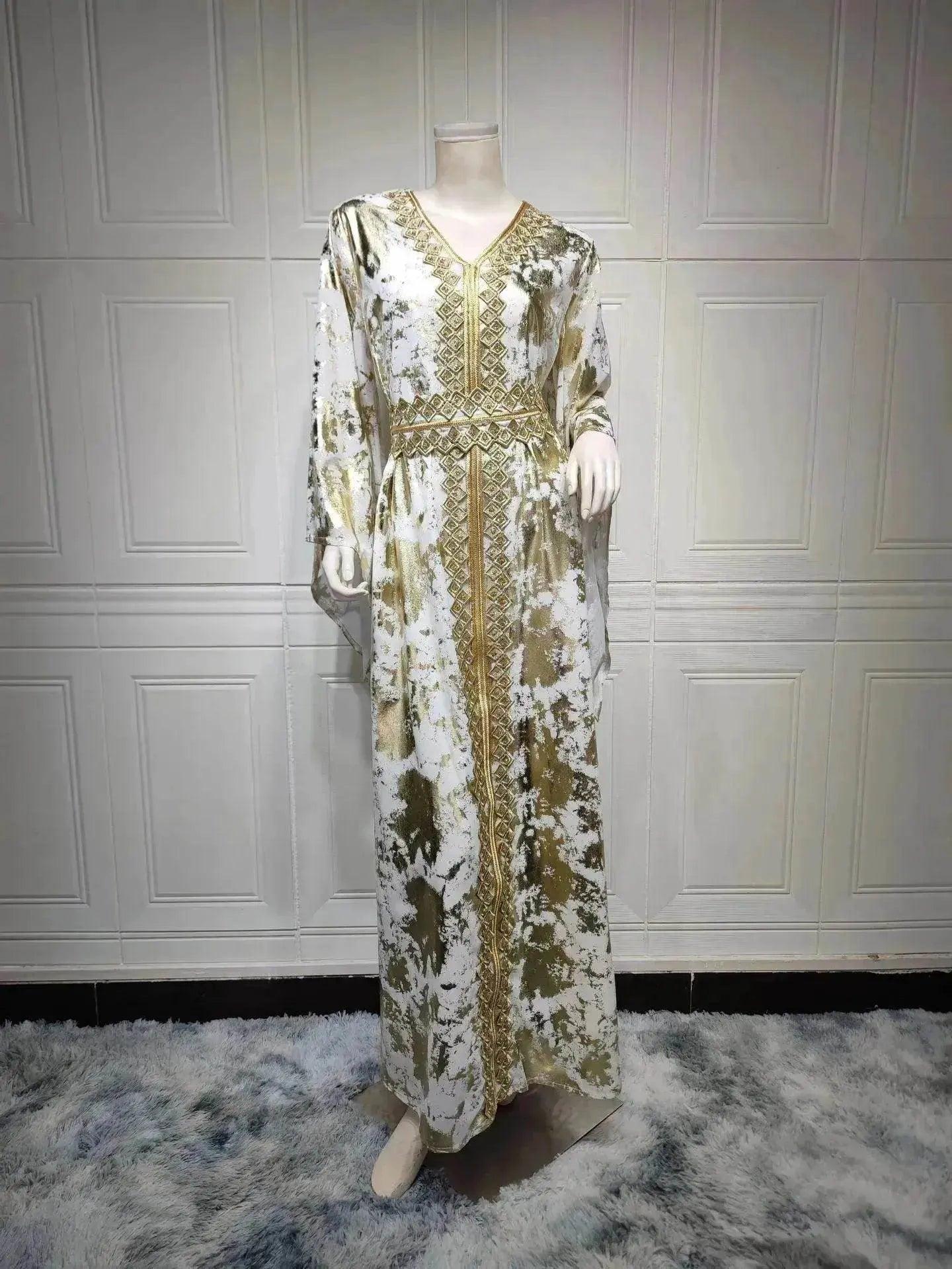 Arab  Chiffon Bronzing Robe Containing Belt Dress