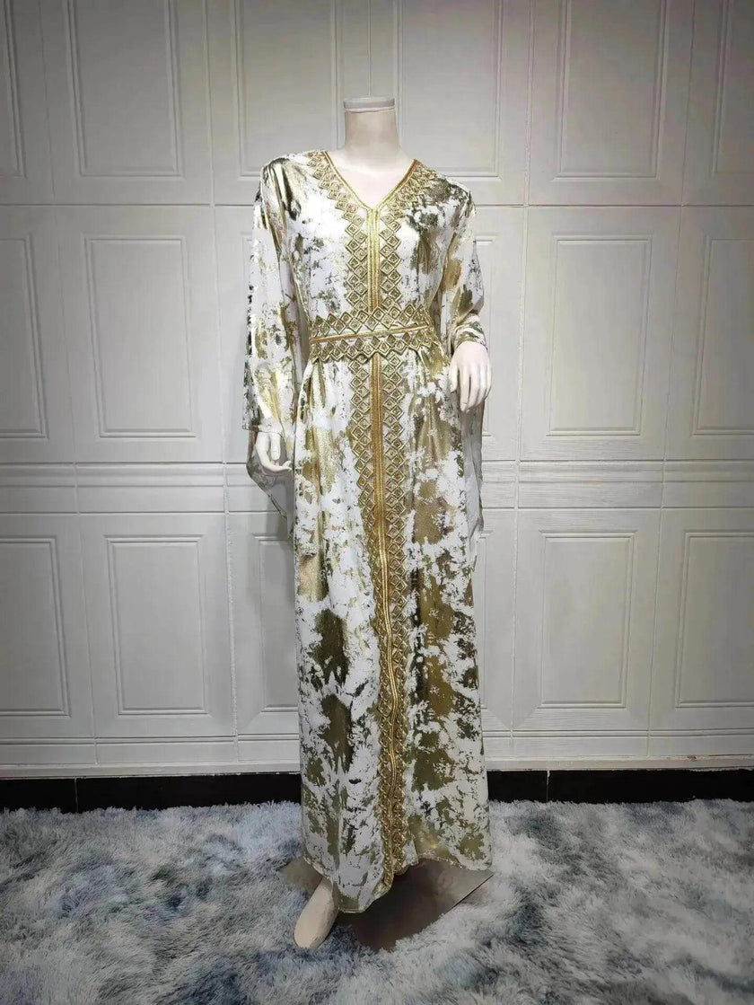 Arab  Chiffon Bronzing Robe Containing Belt Dress