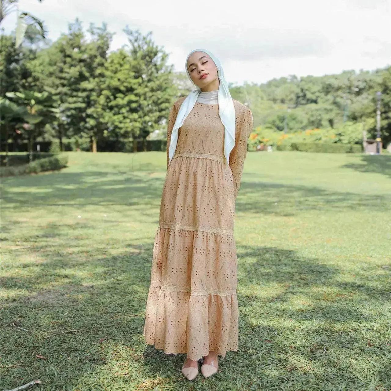 Arab  Malaysia Indonesia Hollow Lace Dress