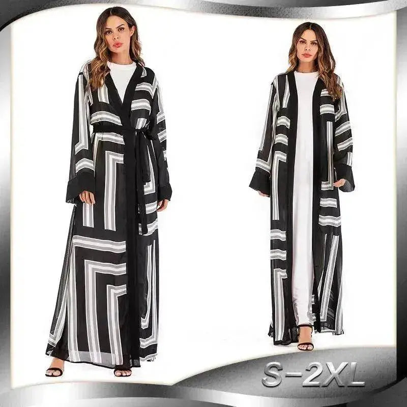 Arab  Stripe Loose Lace Cardigan Robe Female