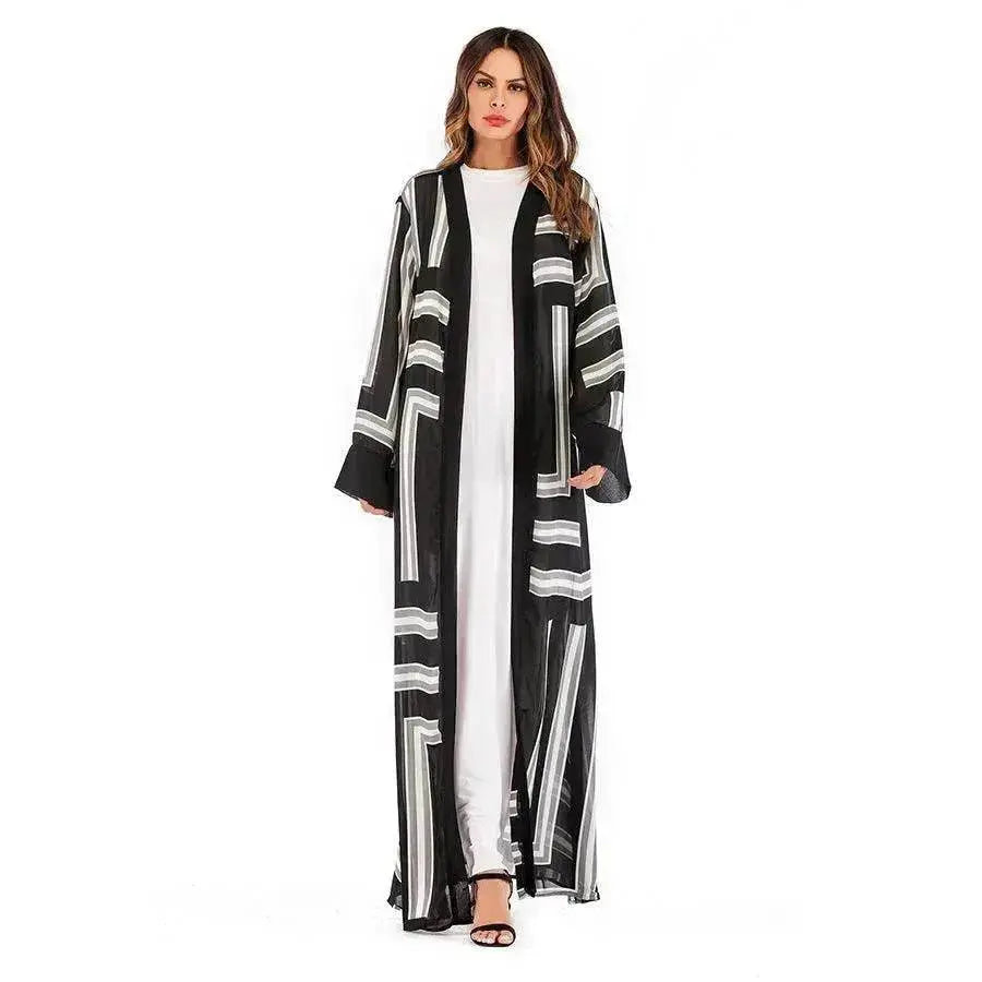Arab  Stripe Loose Lace Cardigan Robe Female